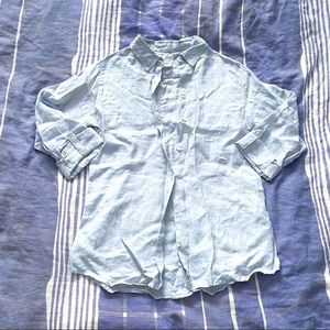 Sigrid Olson Blue 100% Linen Roll Sleeve Button Down Shirt [Size S] 👕